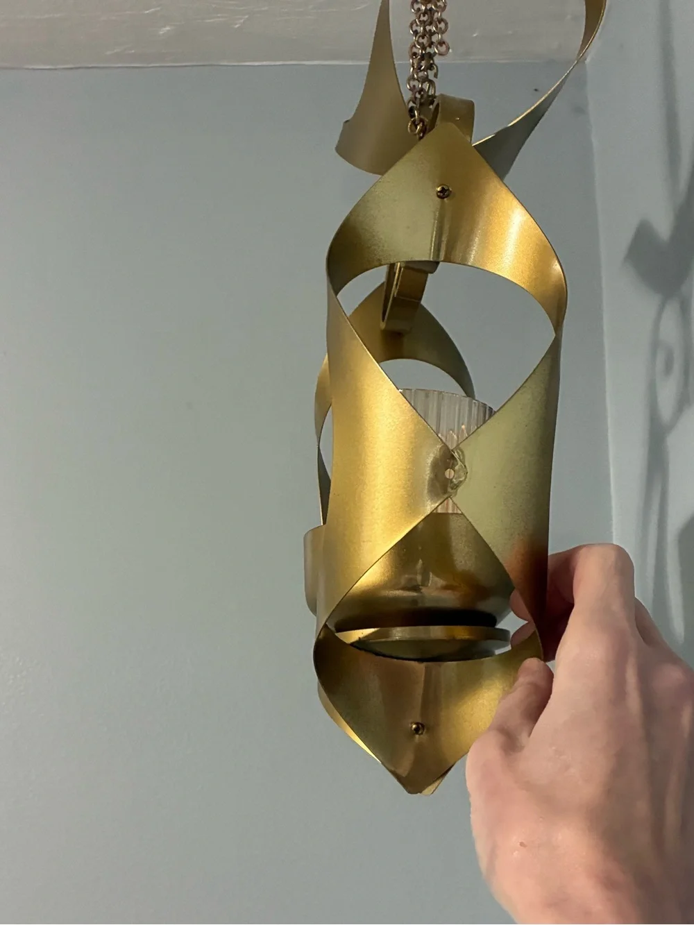 Rare vintage MCM gold Owl Hanging Lantern - Decorative Metal Accent